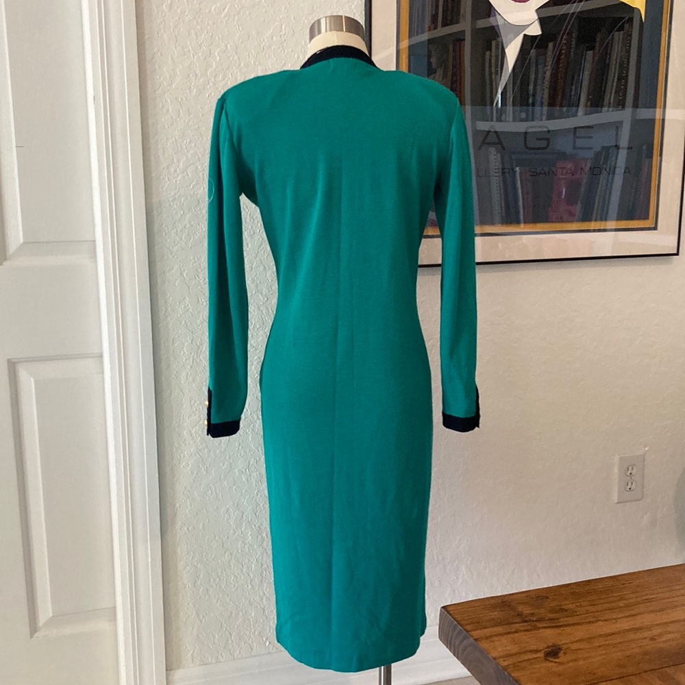 Authentic Original Vintage Style Green Midi Dress with Black Accents - Picture 11 of 16